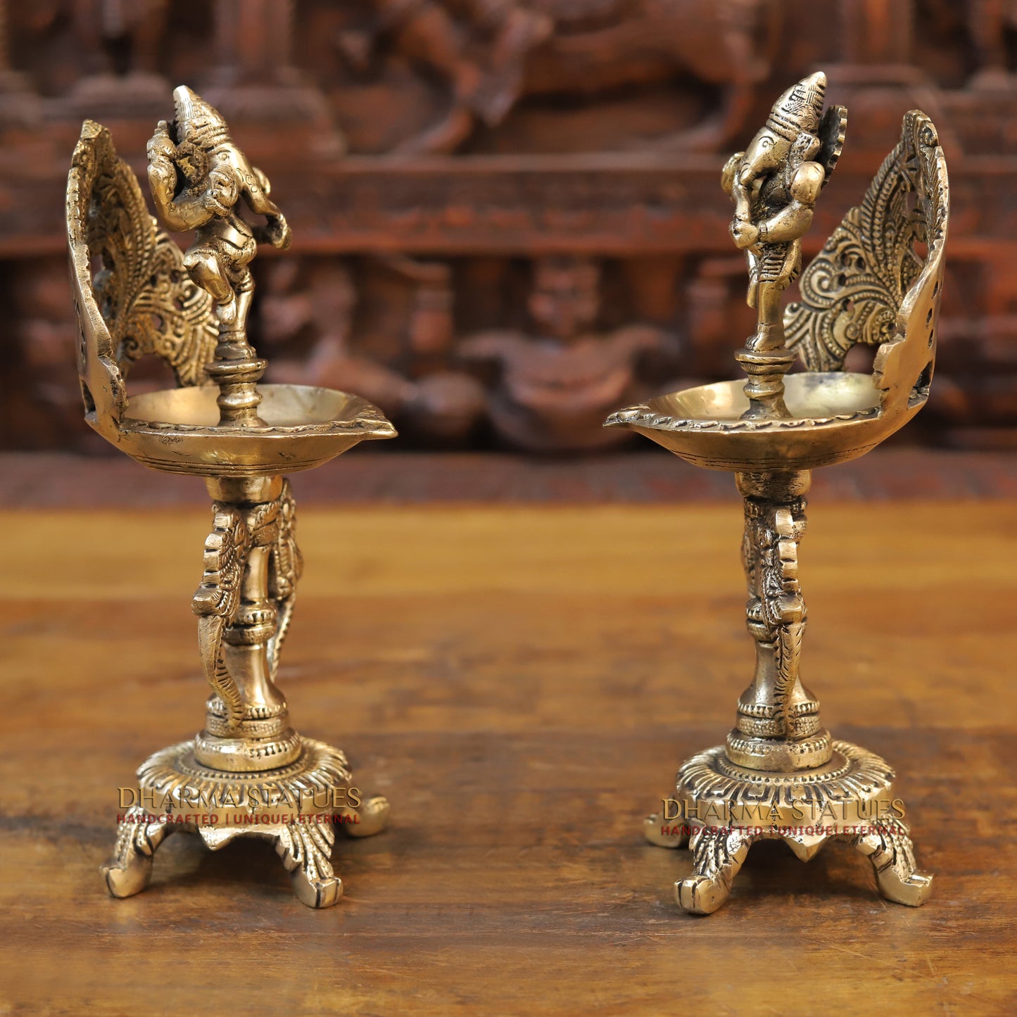 Brass Ganesh Diya, Golden Finish, 9.5"