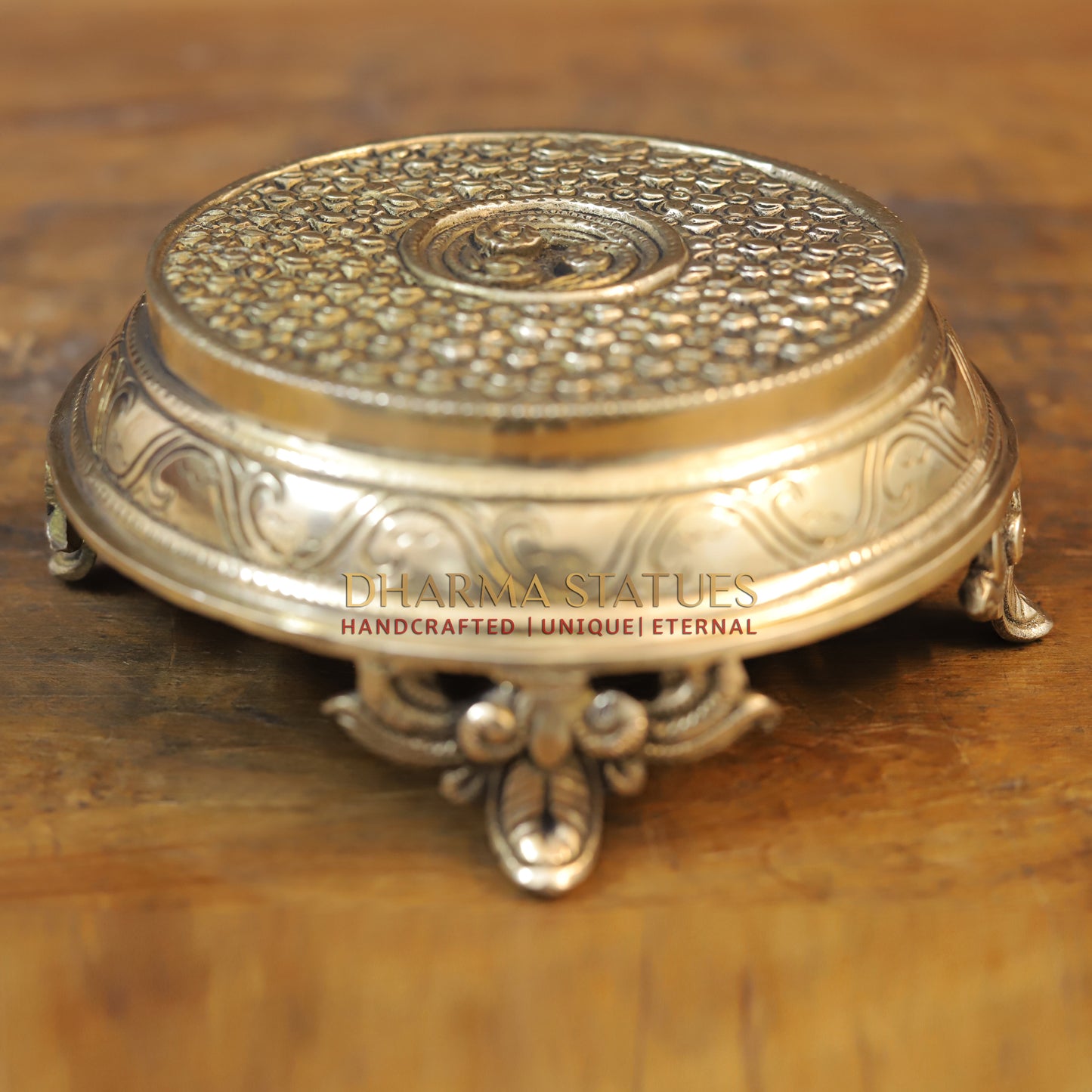 Brass Chowki for Pooja, Golden Finish, 3"