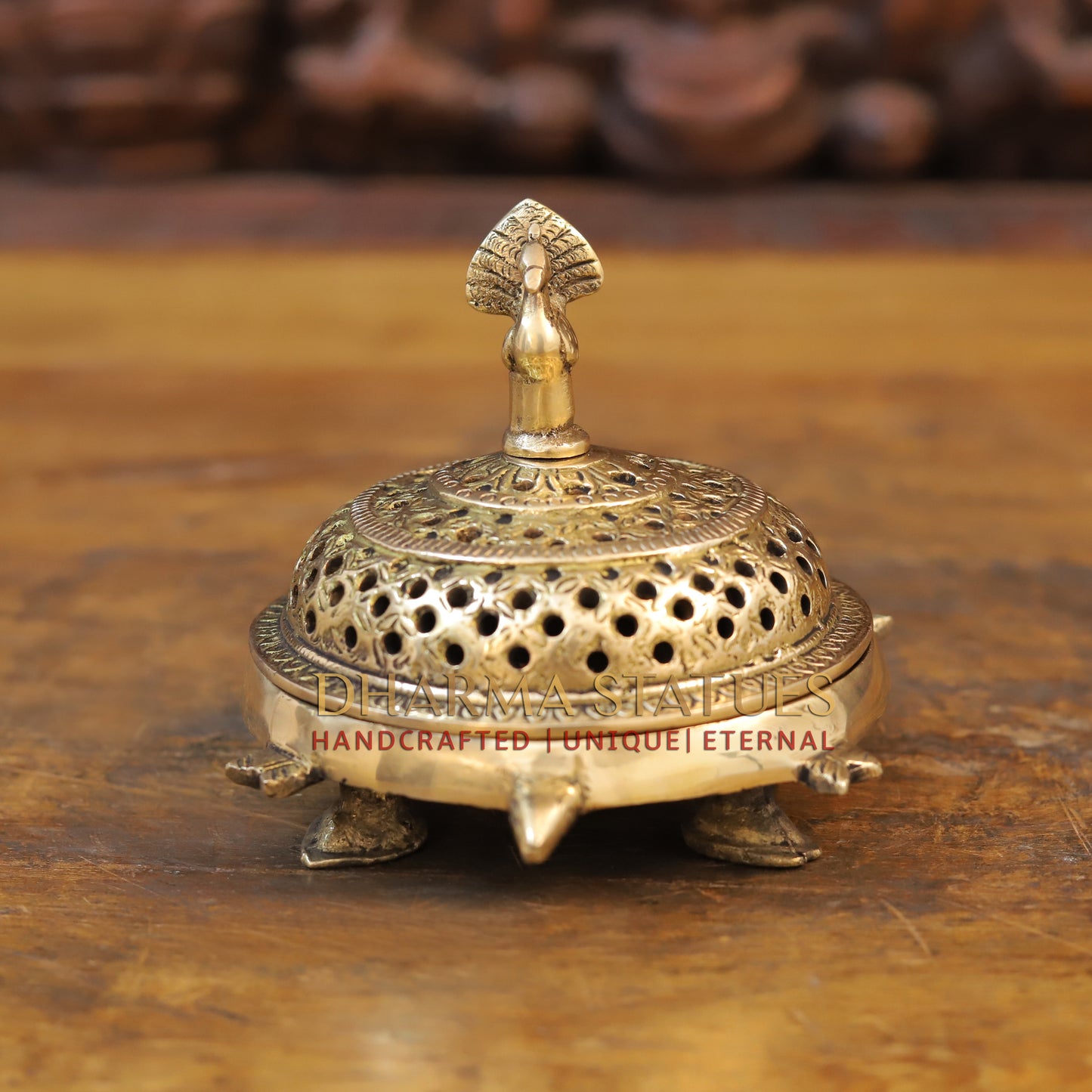Brass Peacock Incense Burner, Gold Finish, 5.5"