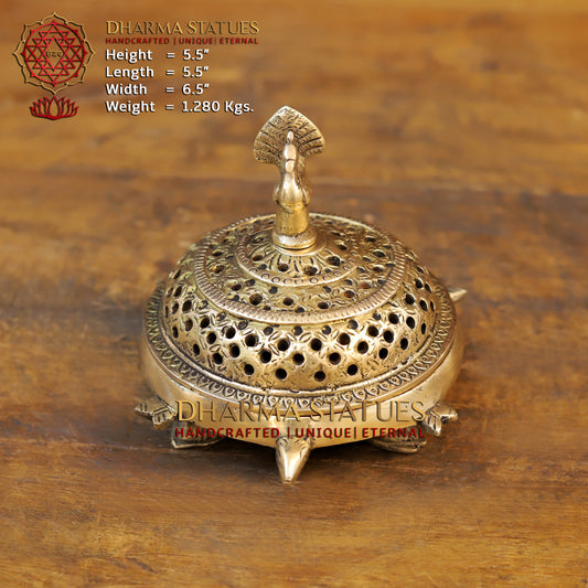 Brass Peacock Incense Burner, Gold Finish, 5.5"