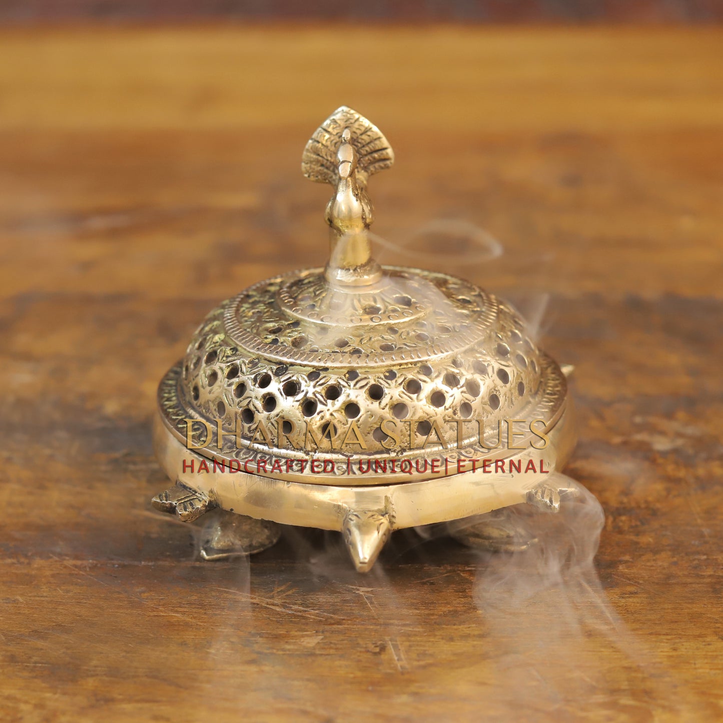 Brass Peacock Incense Burner, Gold Finish, 5.5"