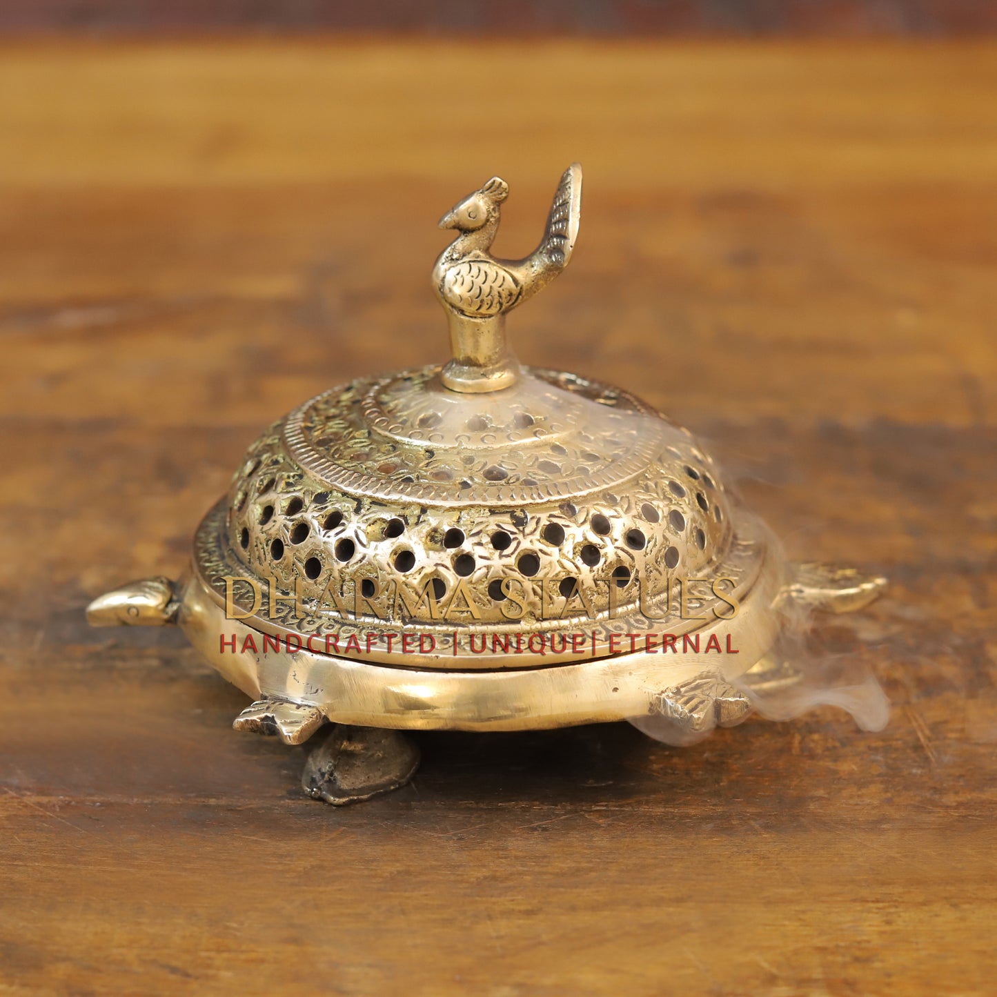 Brass Peacock Incense Burner, Gold Finish, 5.5"