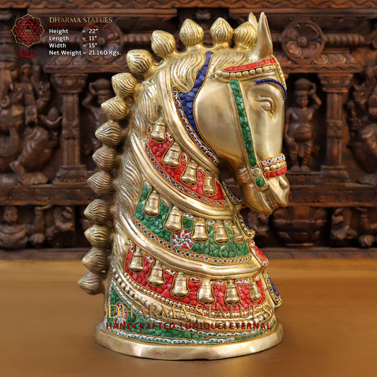 Brass Horse Face, Stonework & Golden Finish, 22"