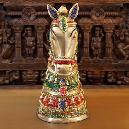 Brass Horse Face, Stonework & Golden Finish, 22"