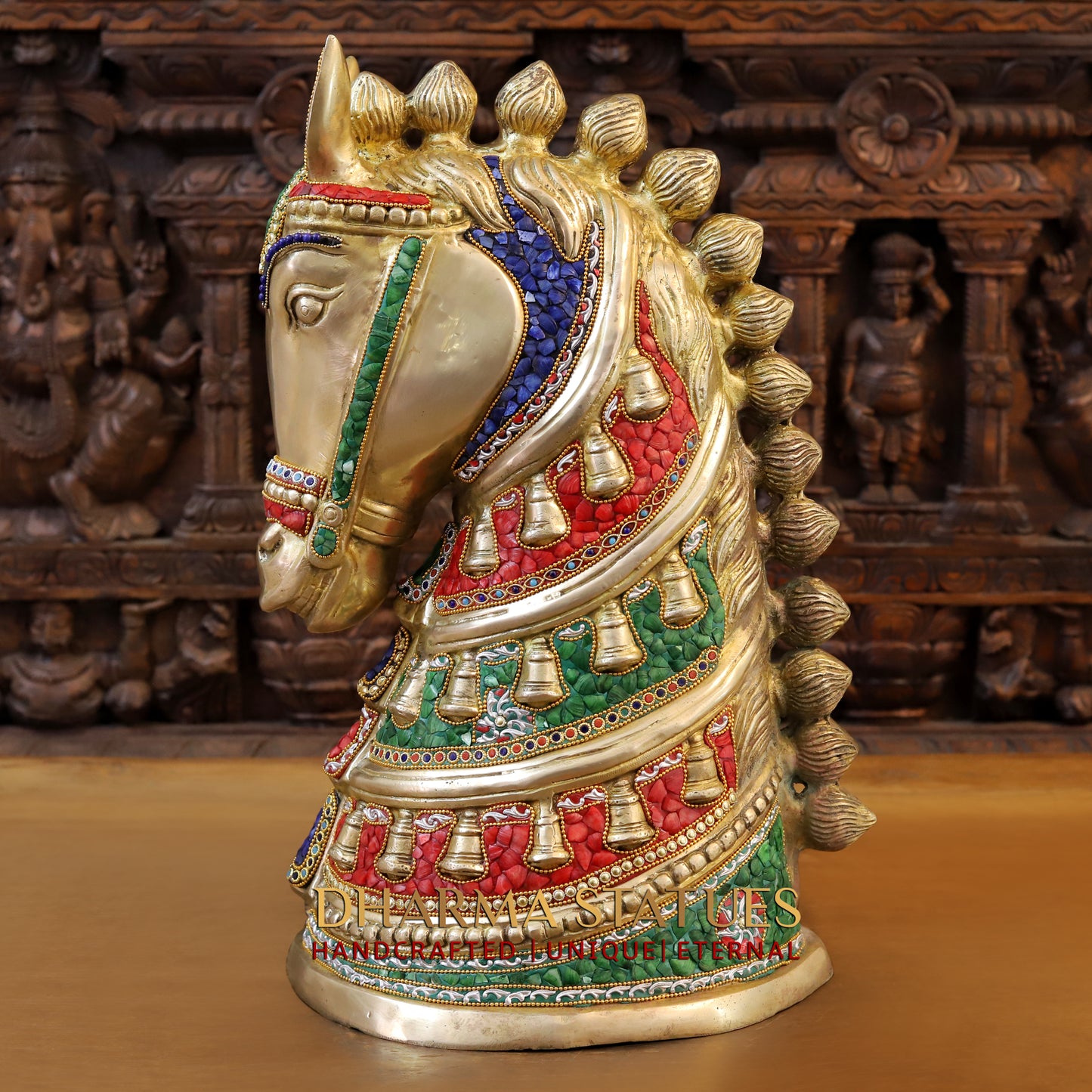 Brass Horse Face, Stonework & Golden Finish, 22"