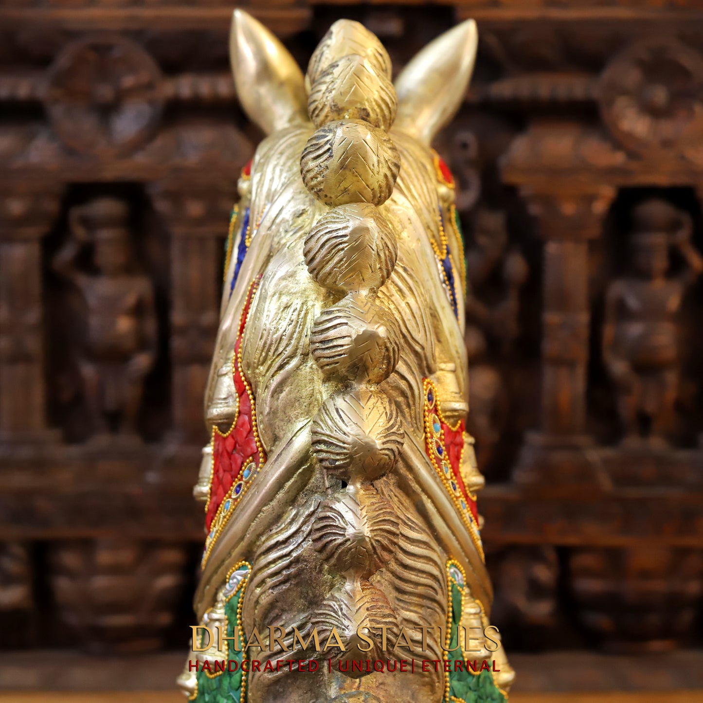 Brass Horse Face, Stonework & Golden Finish, 22"