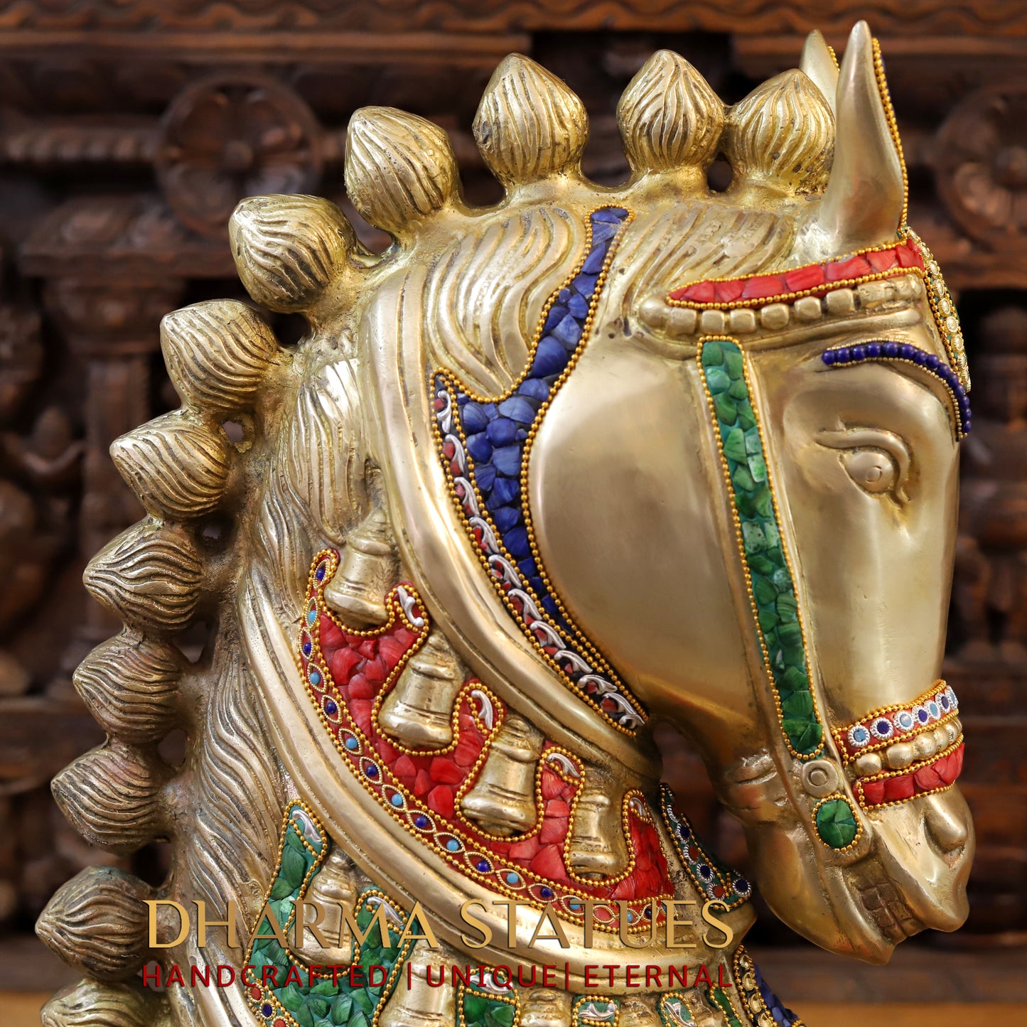 Brass Horse Face, Stonework & Golden Finish, 22"