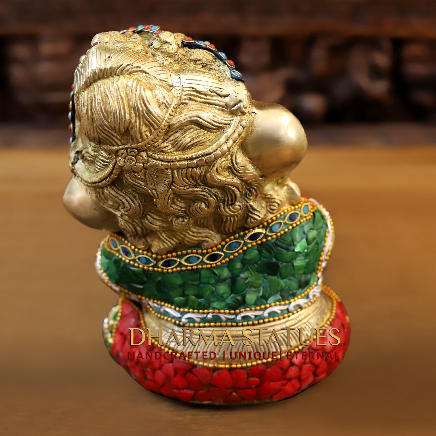 Brass Baby Ganesh seated, Stonework & Golden Finish, 9"
