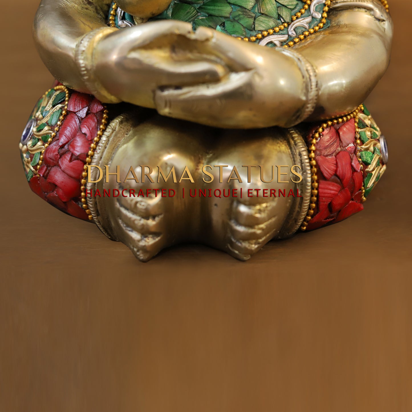 Brass Baby Ganesh seated, Stonework & Golden Finish, 9"