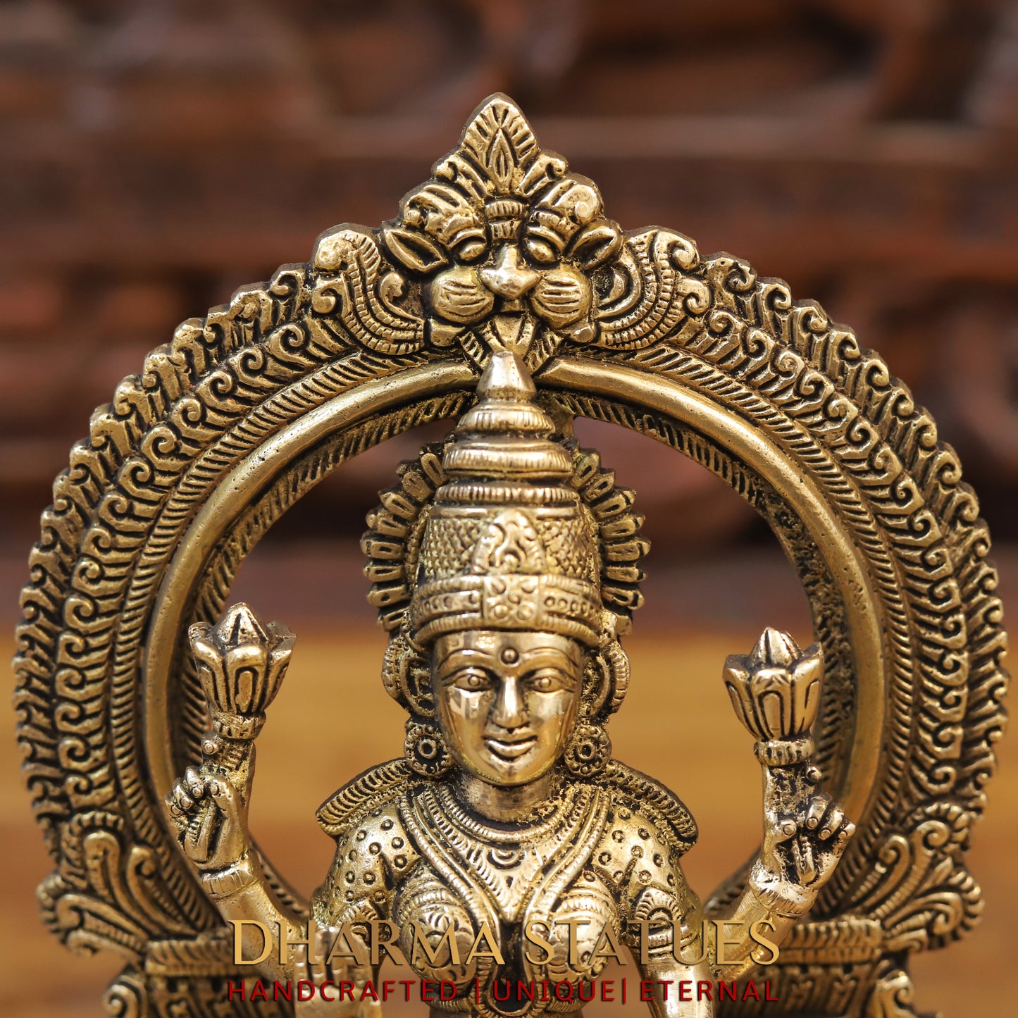 Brass Laxmi seated with Frame, Blessing Posture, Golden Finish, 10"