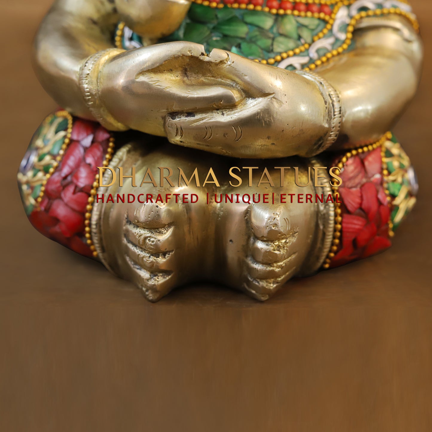 Brass Baby Ganesh seated, Stonework & Golden Finish, 9"