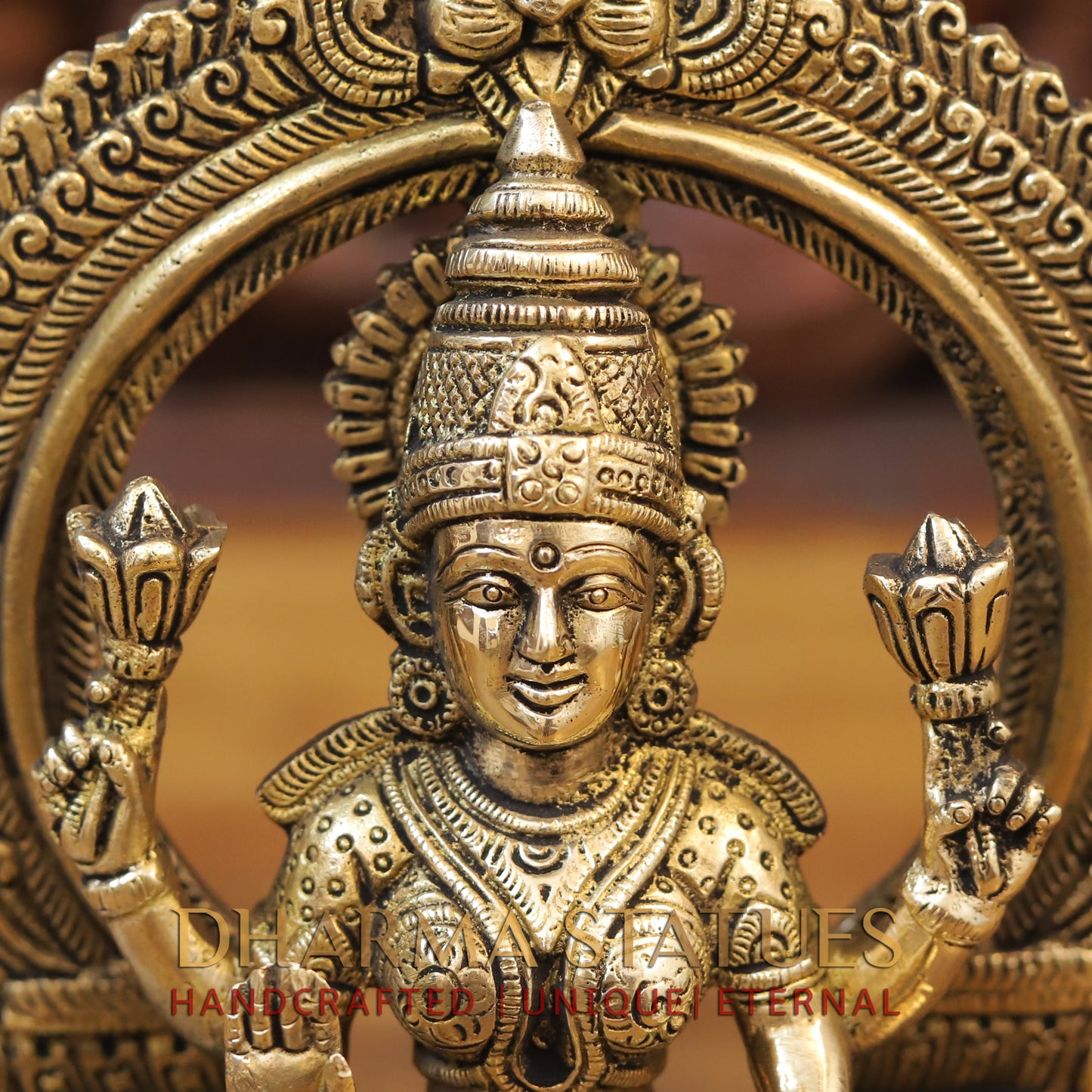 Brass Laxmi seated with Frame, Blessing Posture, Golden Finish, 10"
