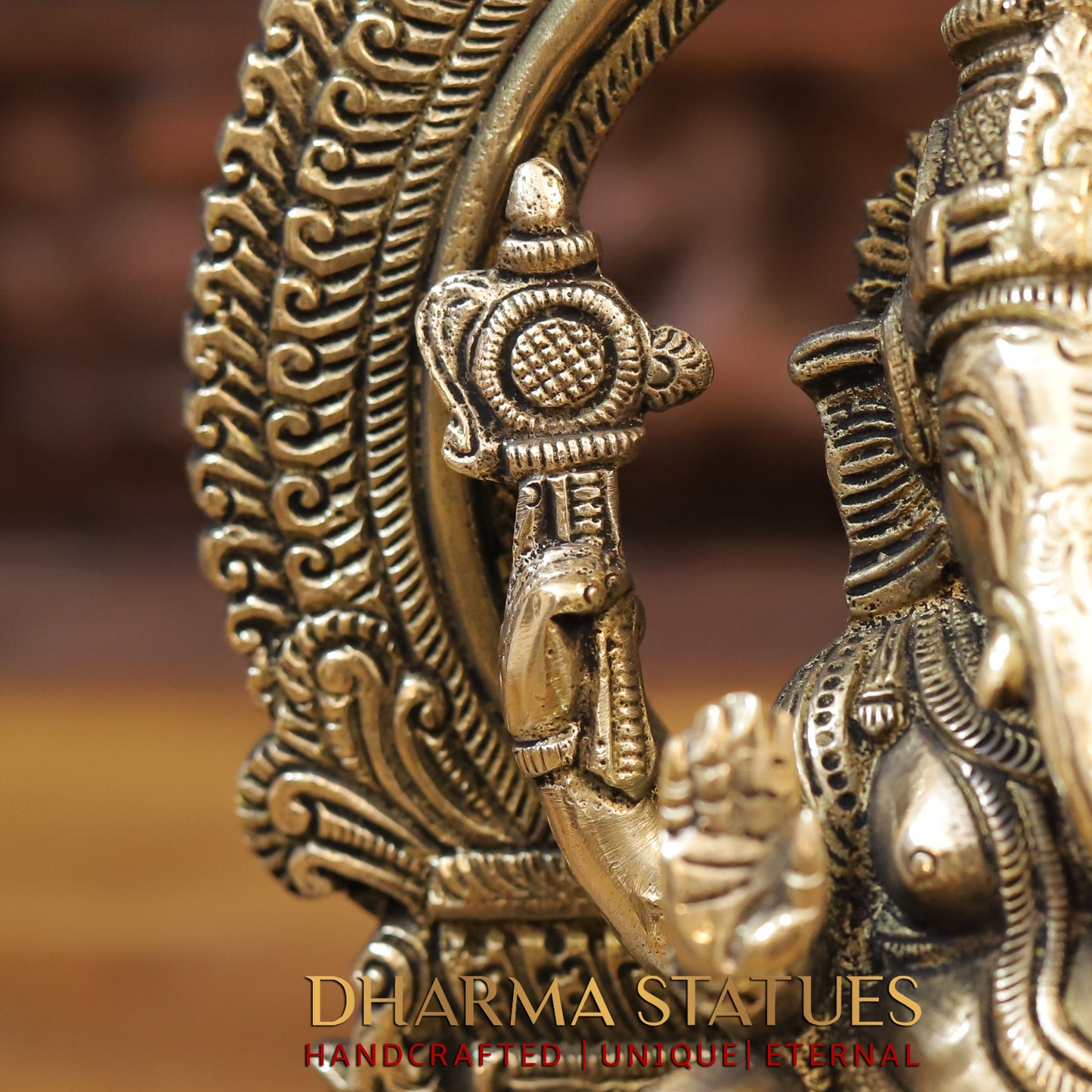 Brass Ganesh seated with Frame, Golden Finish, 10"