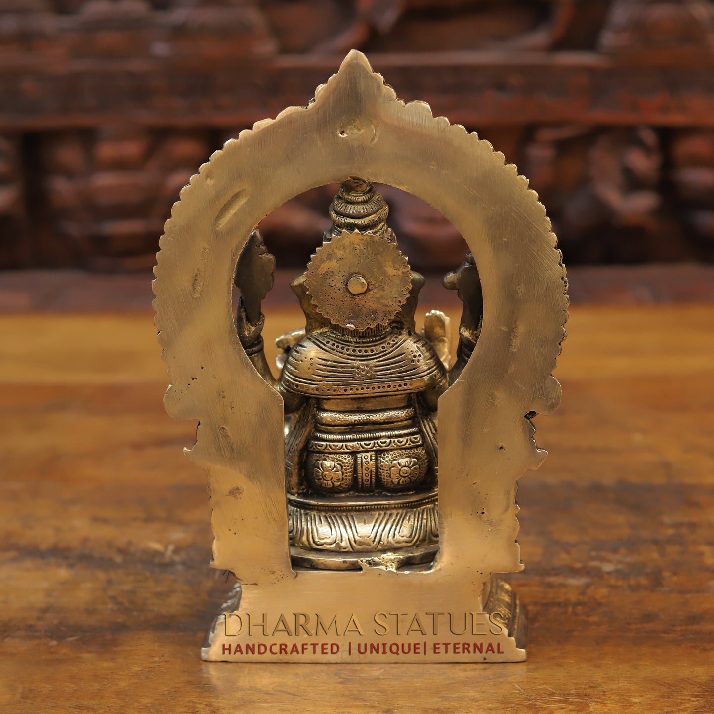 Brass Ganesh seated with Frame, Golden Finish, 10"