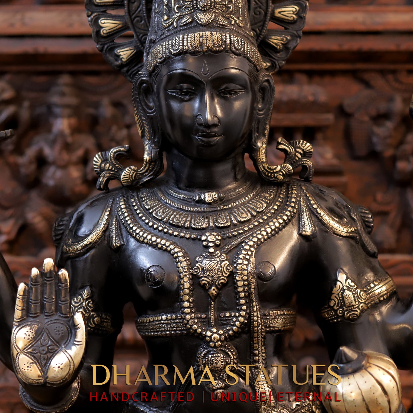 Brass Vishnu standing on Lotus with Sheshnag, Black Patina & Golden Finish, 41"