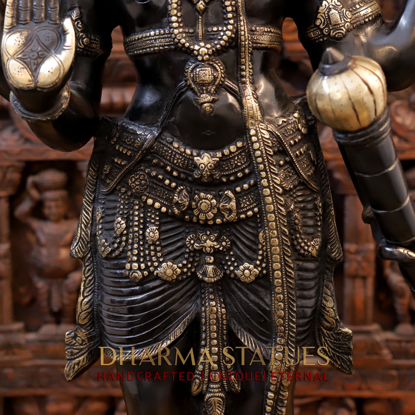 Brass Vishnu standing on Lotus with Sheshnag, Black Patina & Golden Finish, 41"