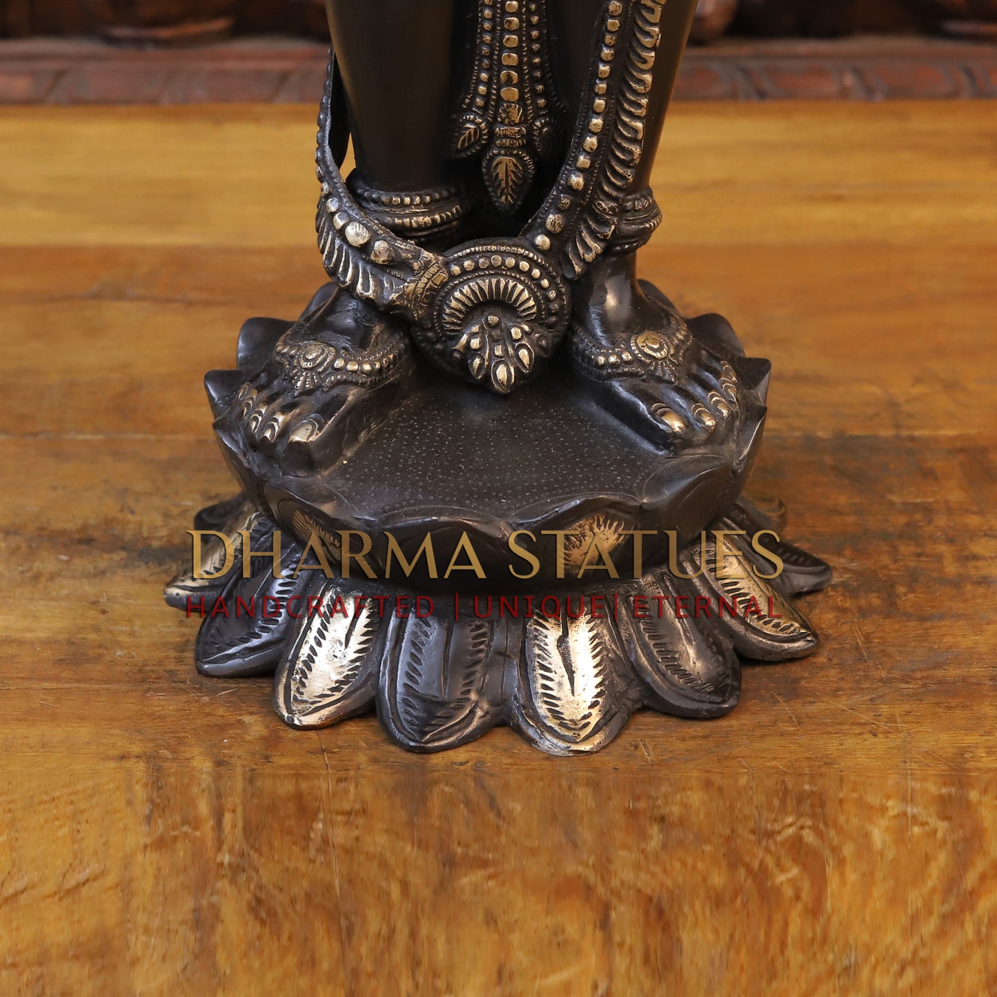 Brass Vishnu standing on Lotus with Sheshnag, Black Patina & Golden Finish, 41"