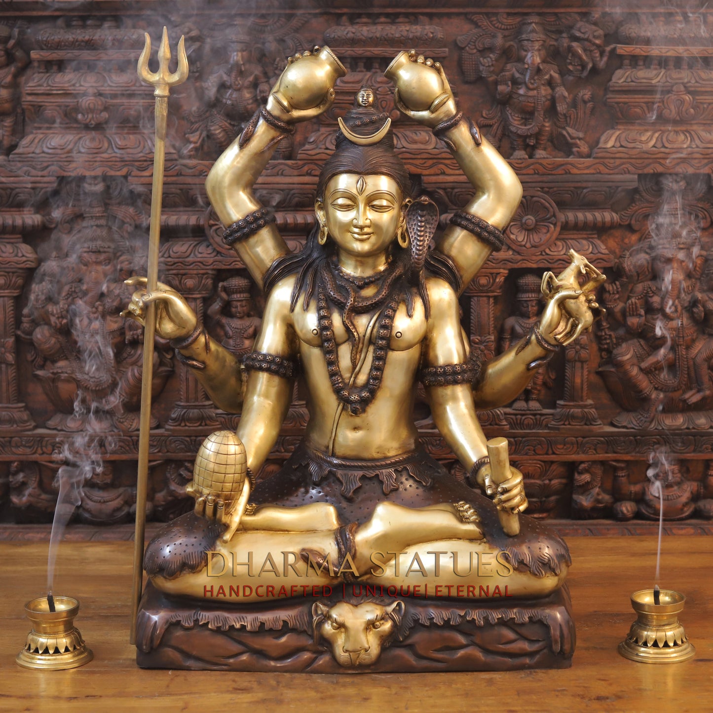 Brass Lord Shiva Mrityunjaya – Supreme Power of Conquering Death and Suffering, Golden & Copper Finish, 32"