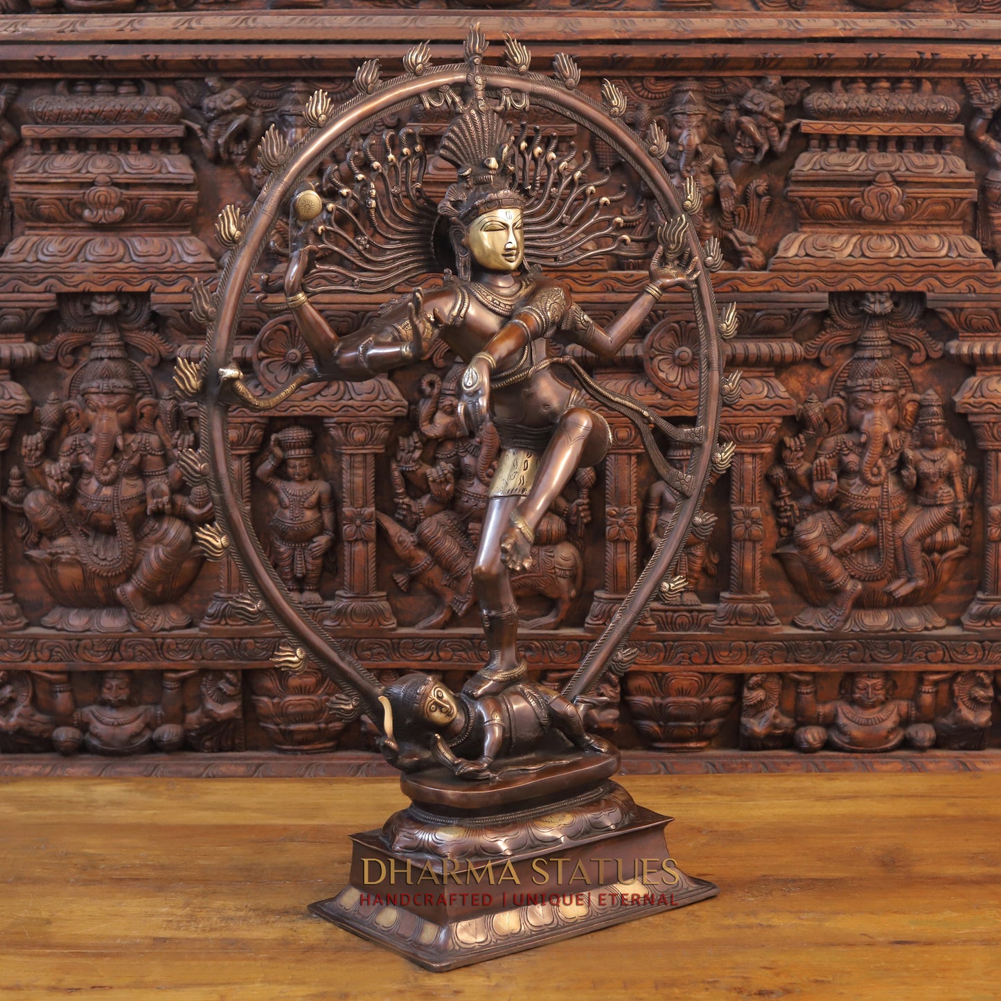 Brass Nataraja Statue, Dancing Shiva, Copper & Golden Finish, 35"