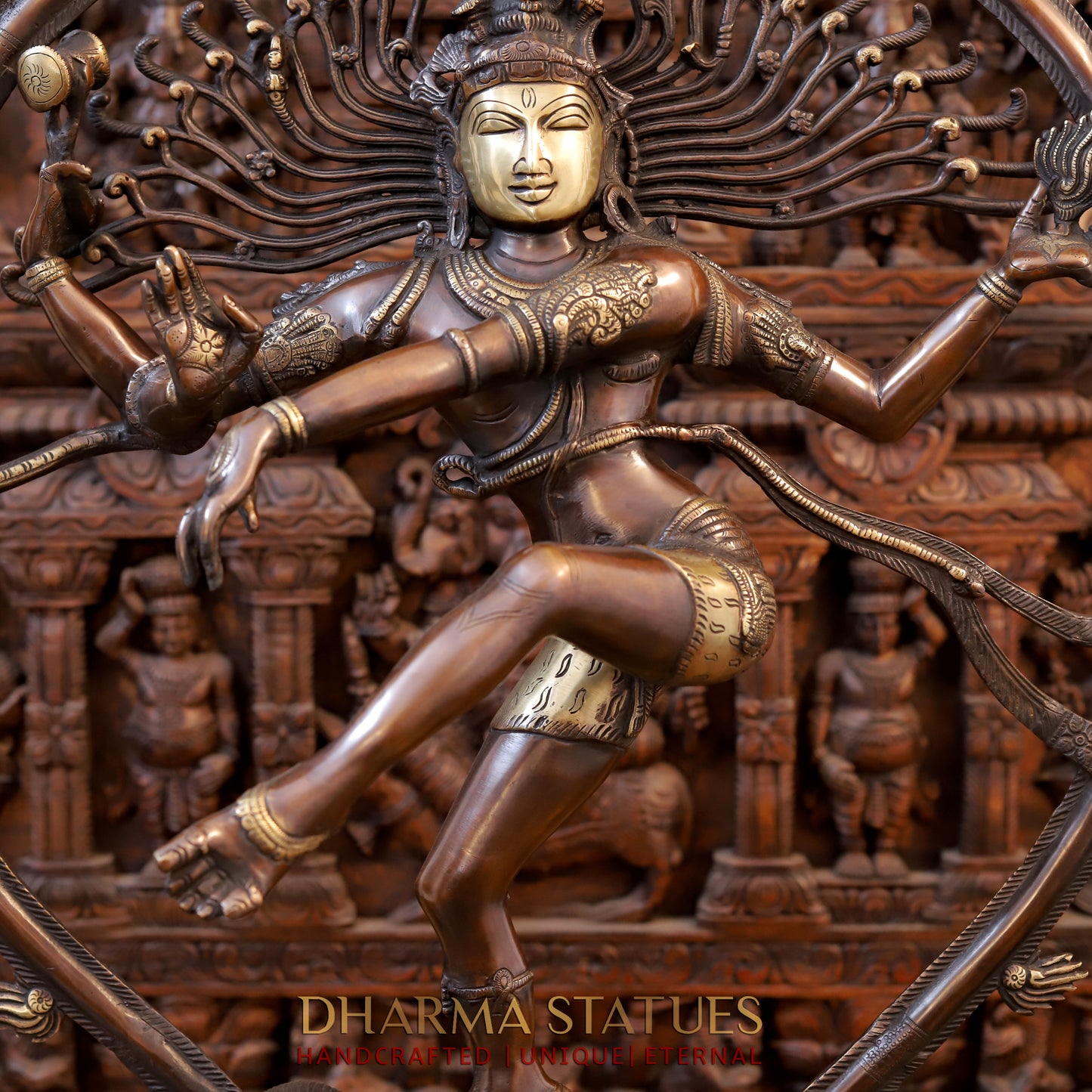 Brass Nataraja Statue, Dancing Shiva, Copper & Golden Finish, 35"