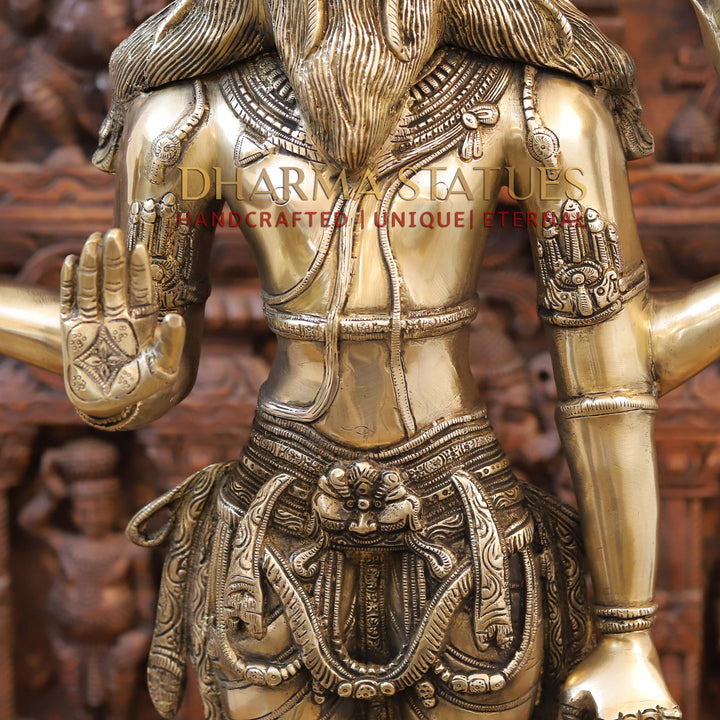 Brass Brahma Standing, Holding Lotus and Kamandal, Smooth Finish, 38.5"