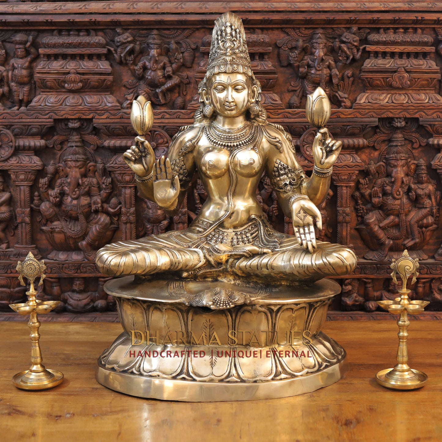 Brass Lakshmi, Blessing Posture, Golden Finish, 35.5"
