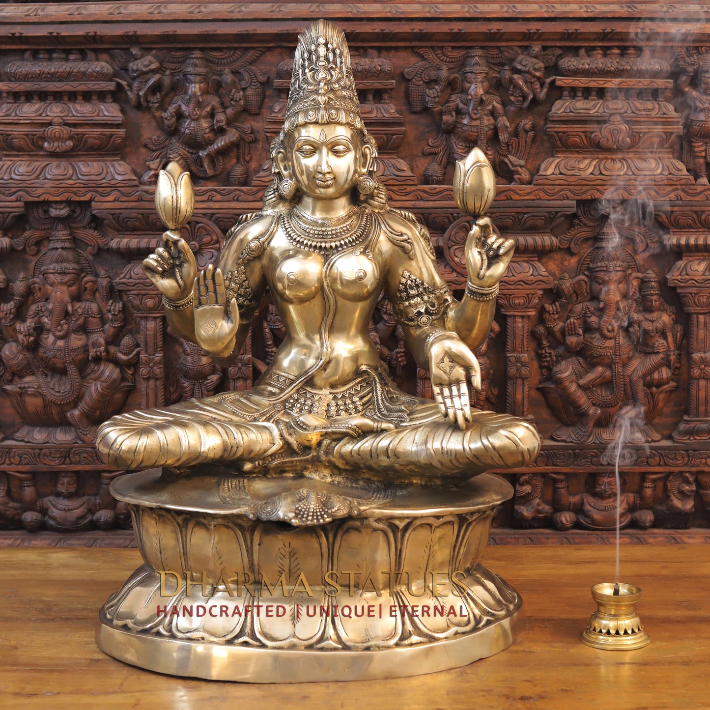 Brass Lakshmi, Blessing Posture, Golden Finish, 35.5"