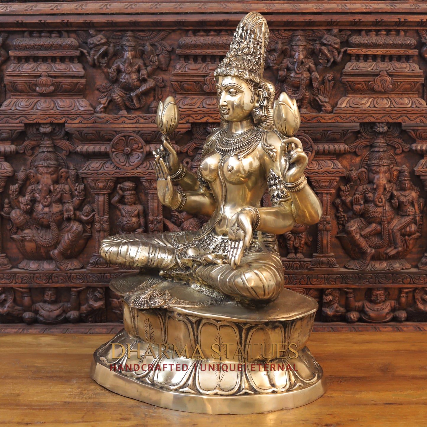 Brass Lakshmi, Blessing Posture, Golden Finish, 35.5"