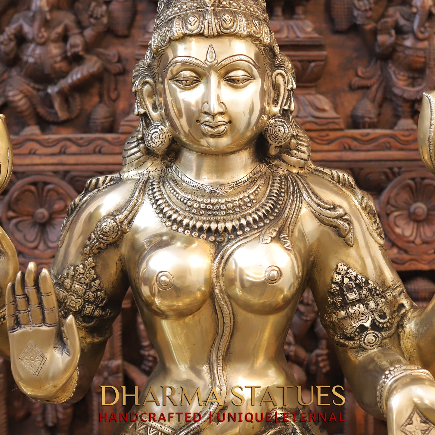 Brass Lakshmi, Blessing Posture, Golden Finish, 35.5"