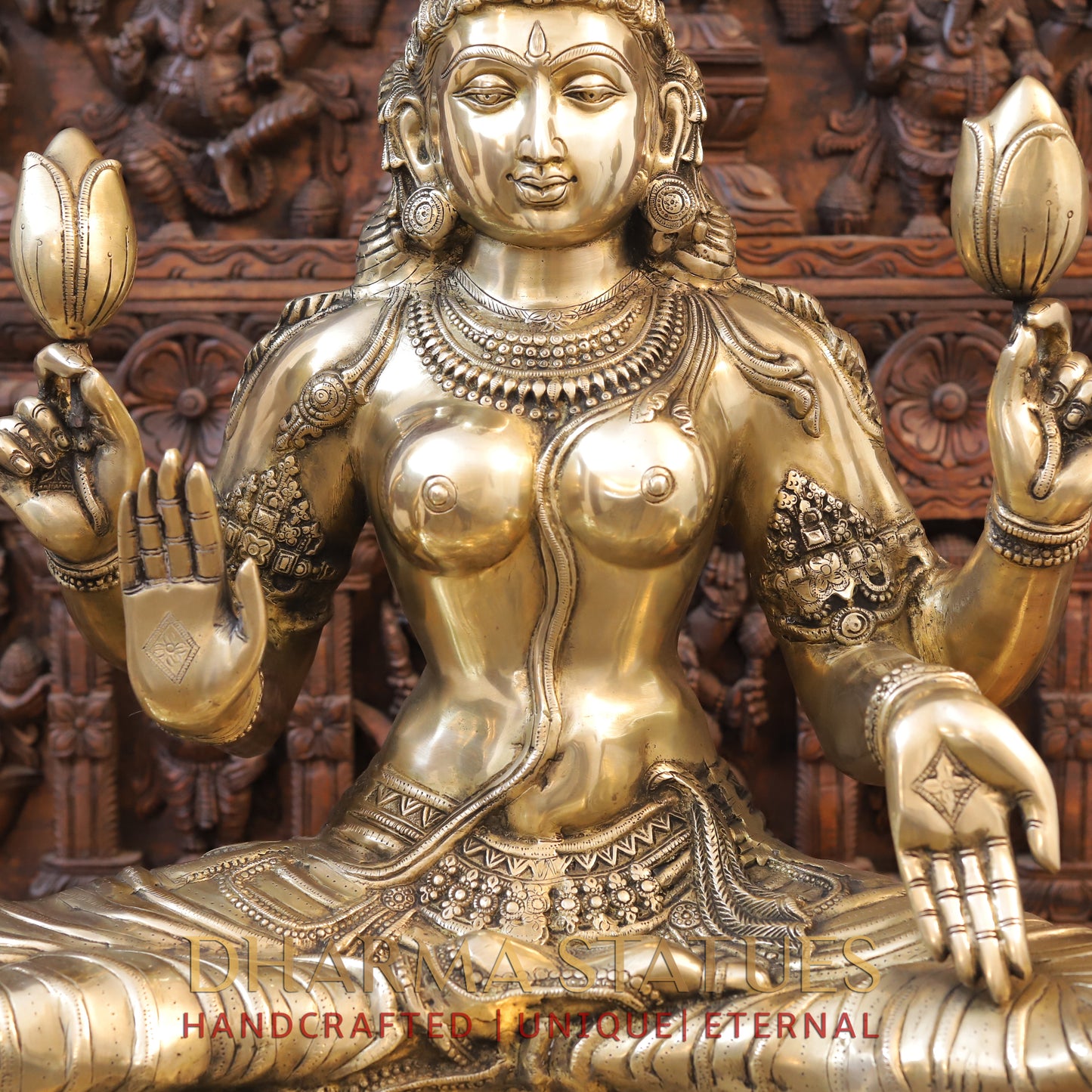 Brass Lakshmi, Blessing Posture, Golden Finish, 35.5"