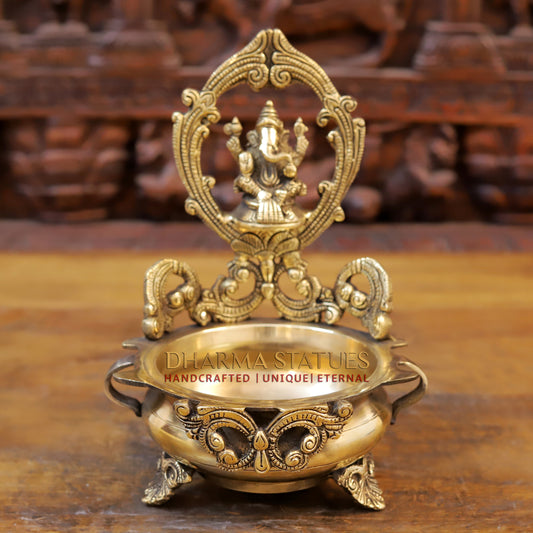 Brass Ganesh Urli, Golden Finish, 10"