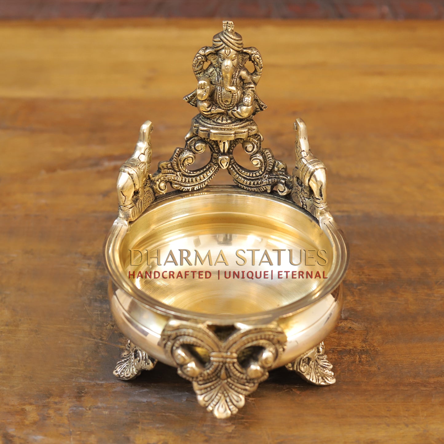 Brass Ganesh Urli, Golden Finish, 8"
