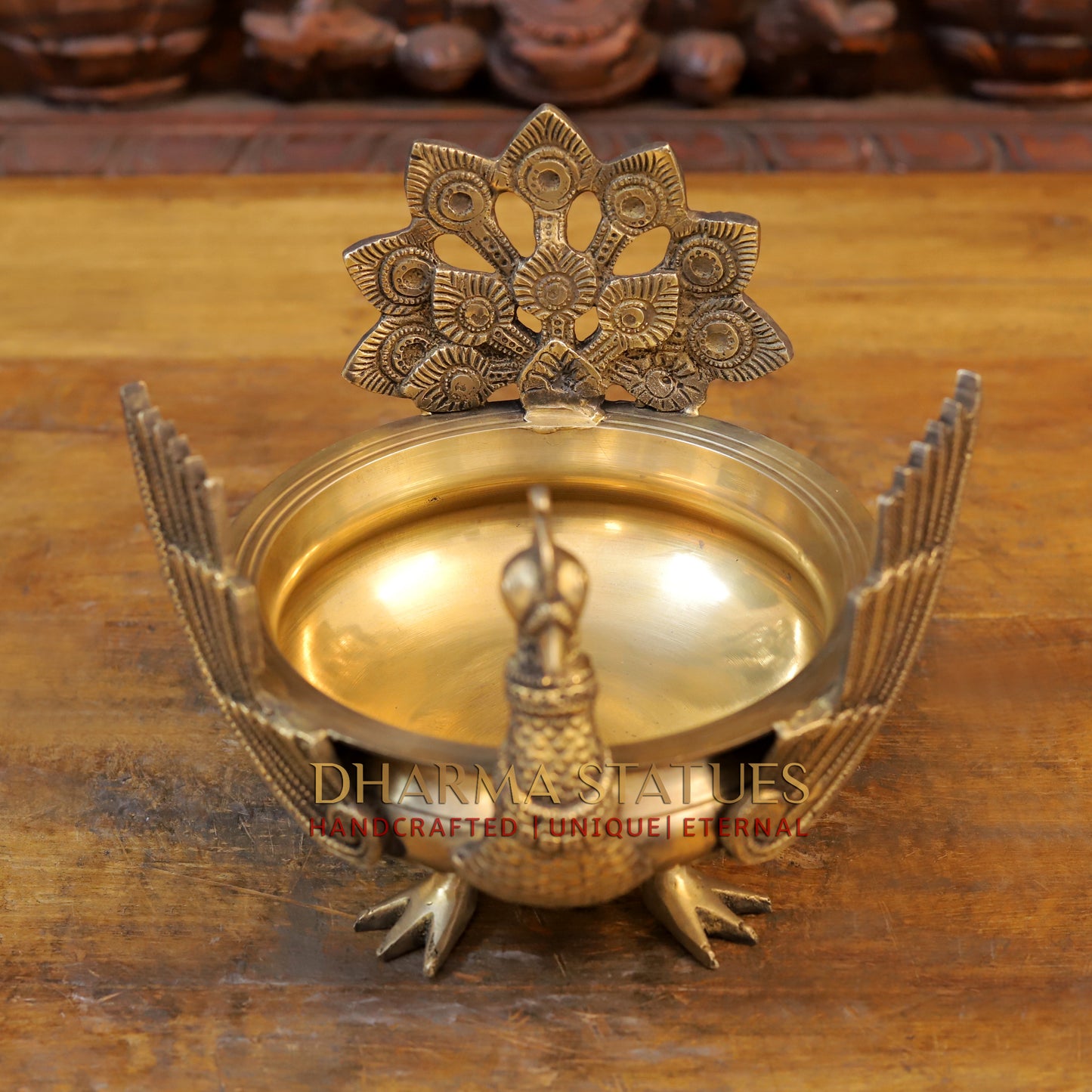 Brass Peacock Urli, Golden Finish, 9"