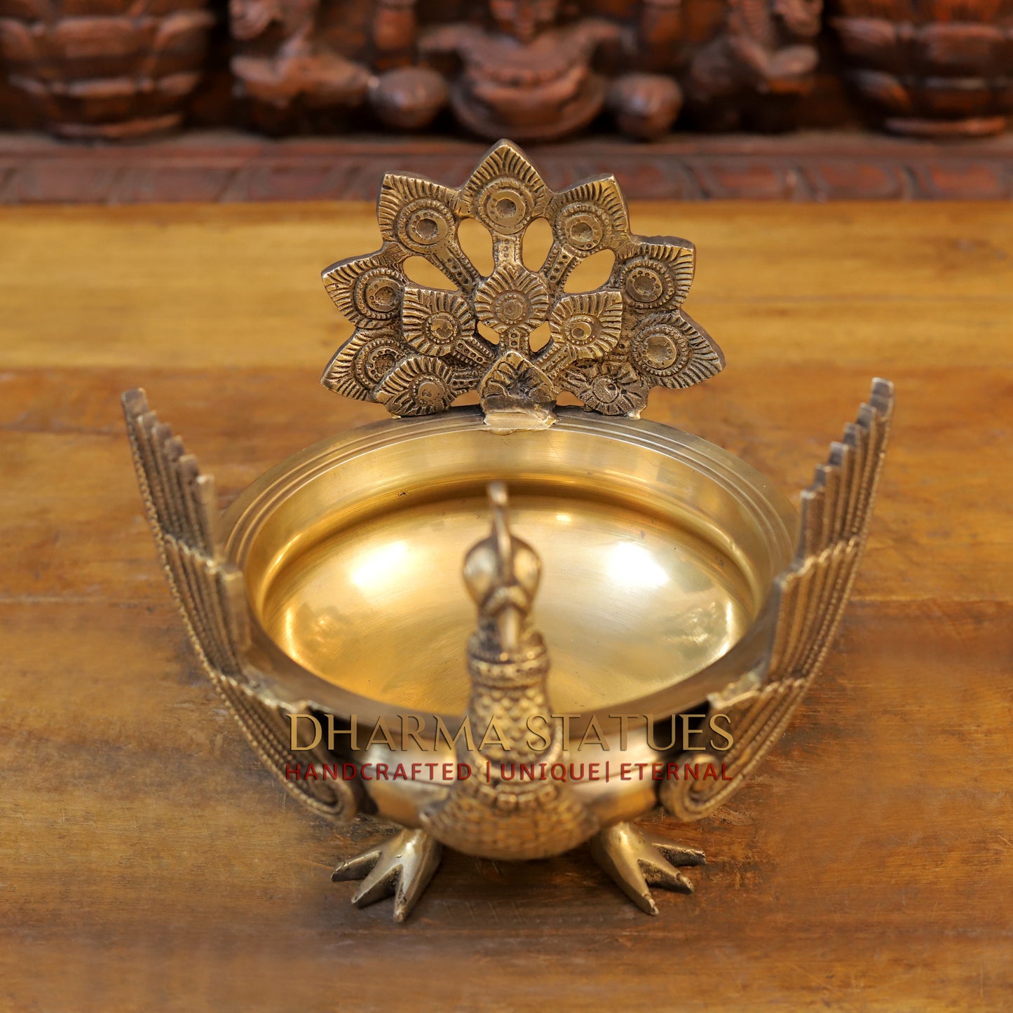 Brass Peacock Urli, Golden Finish, 9"