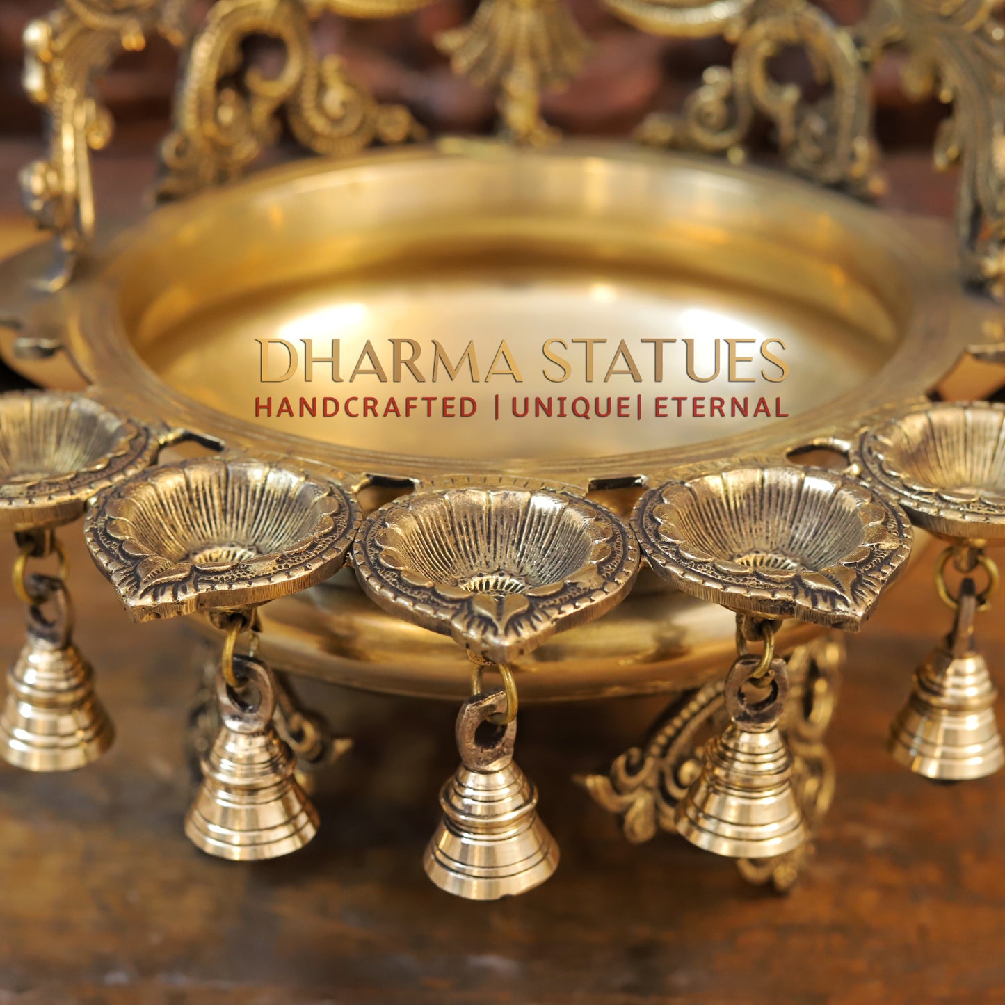 Brass Urli with Bells, Golden Finish, 13.5"