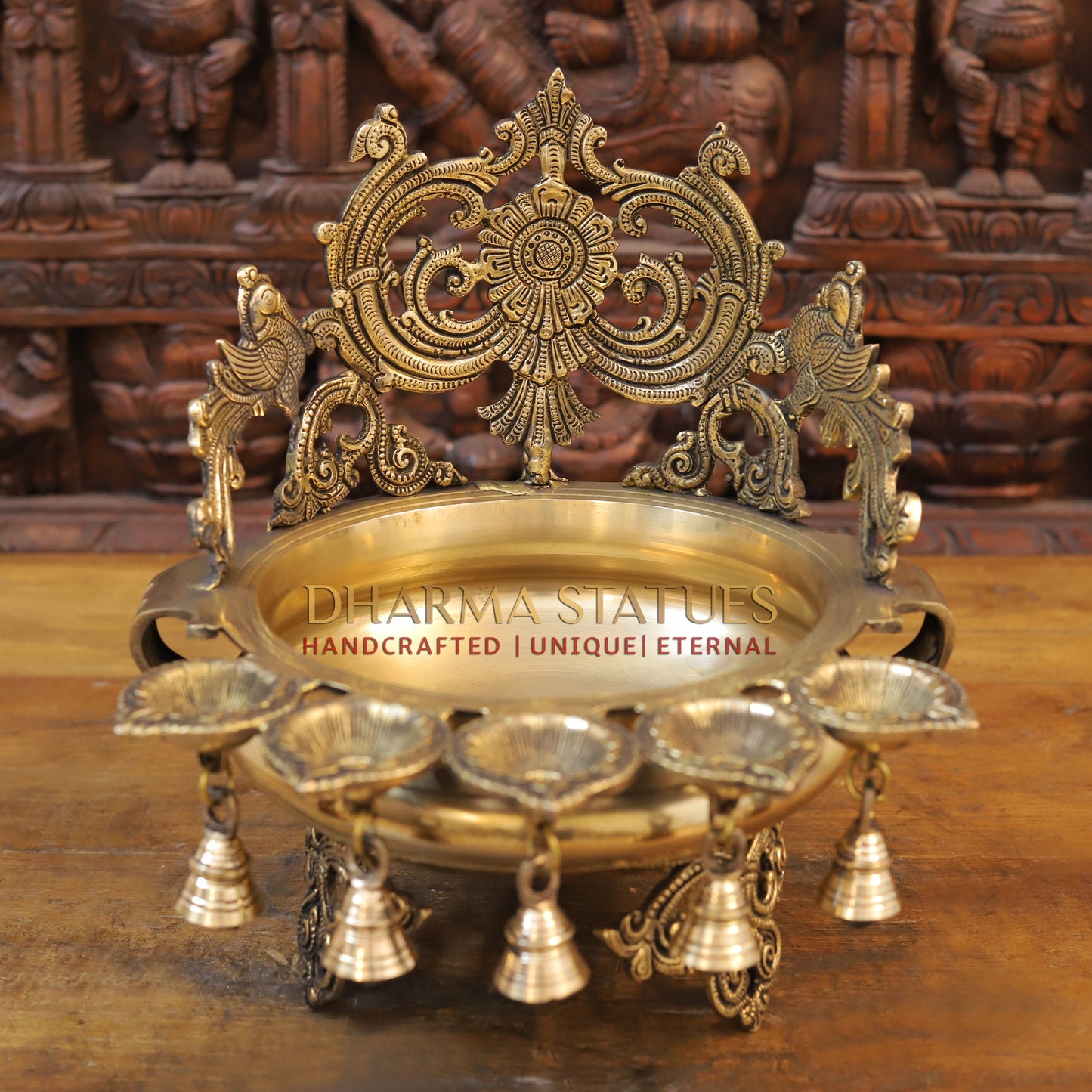 Brass Urli with Bells, Golden Finish, 13.5"