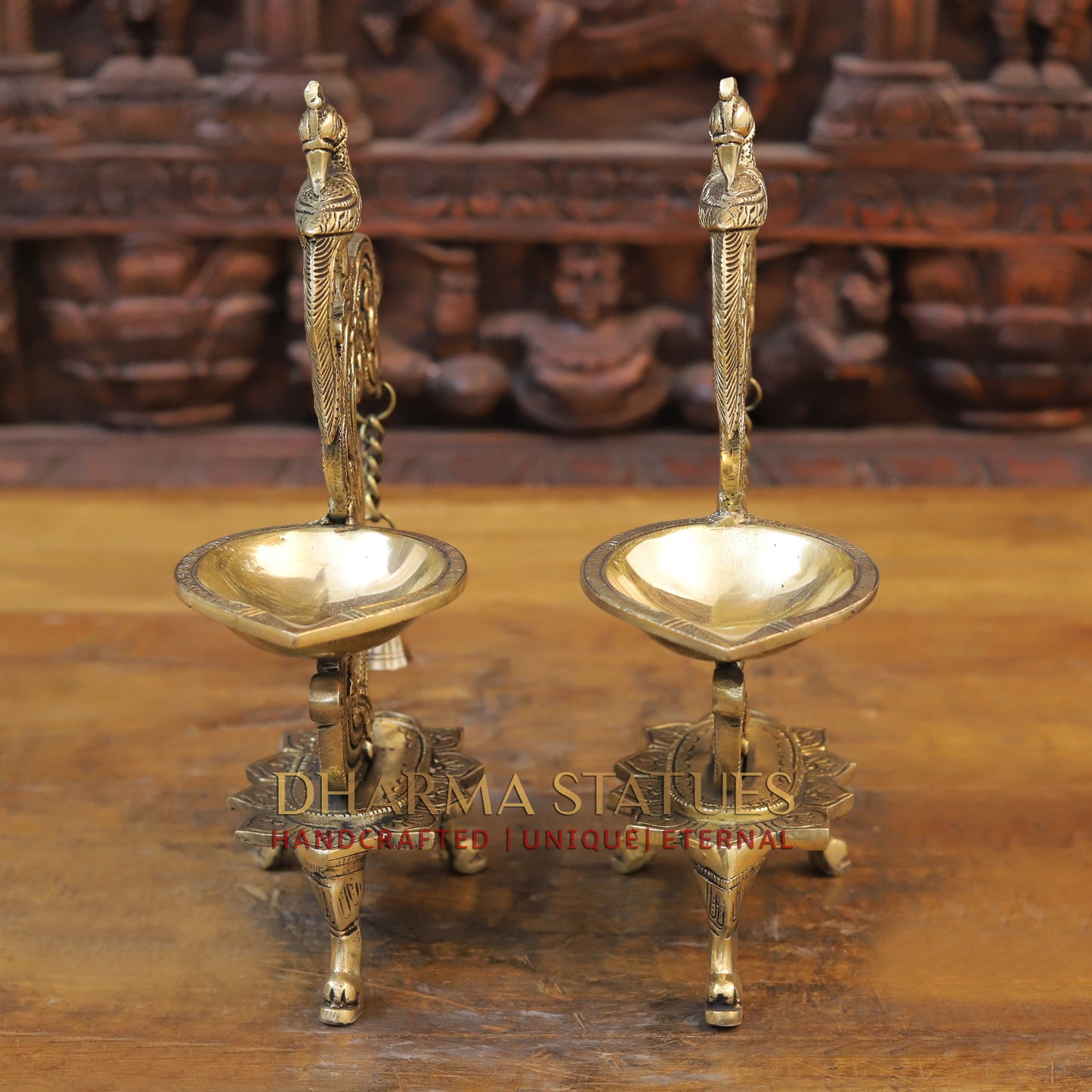 Brass Peacock Diya, Golden Finish, 12"
