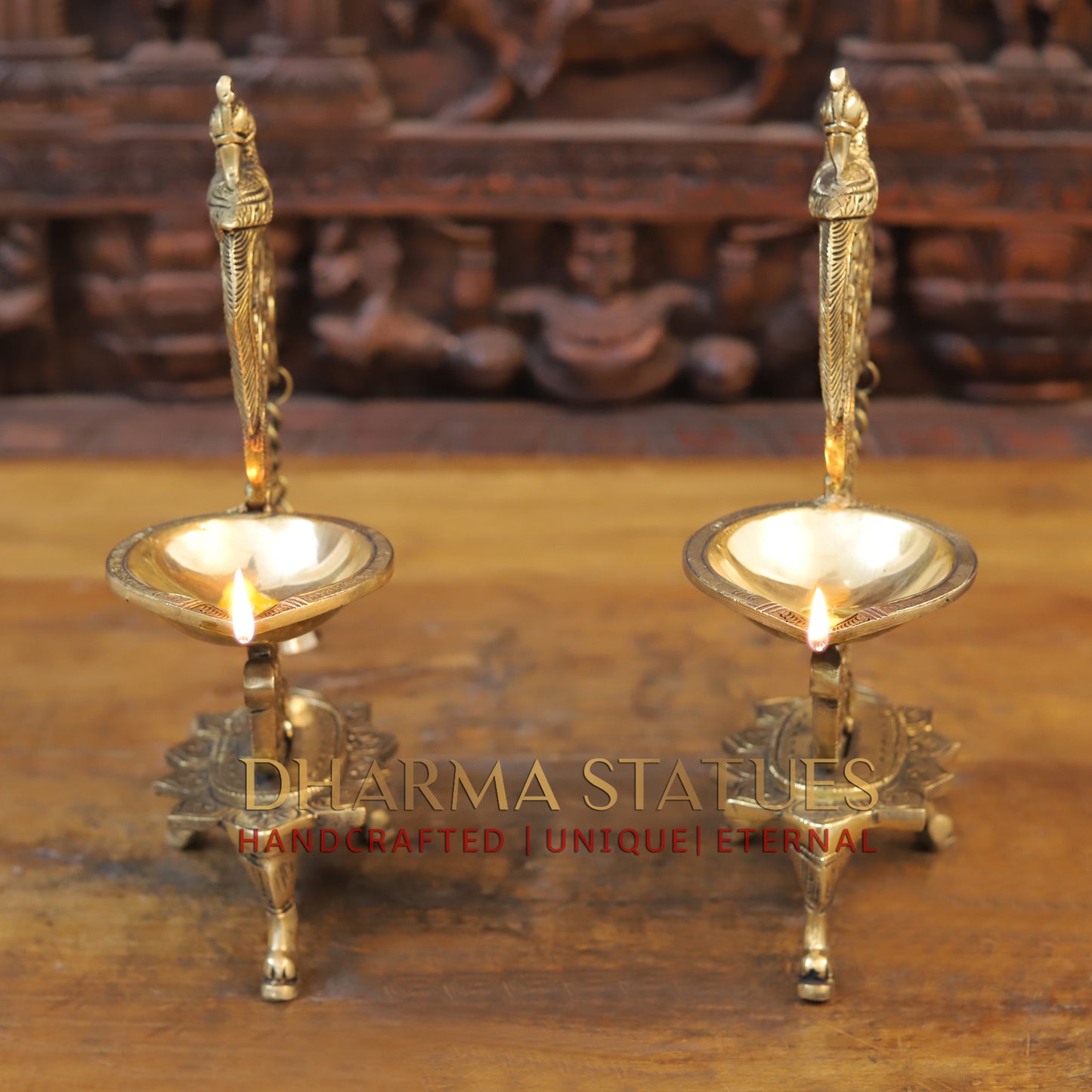 Brass Peacock Diya, Golden Finish, 12"