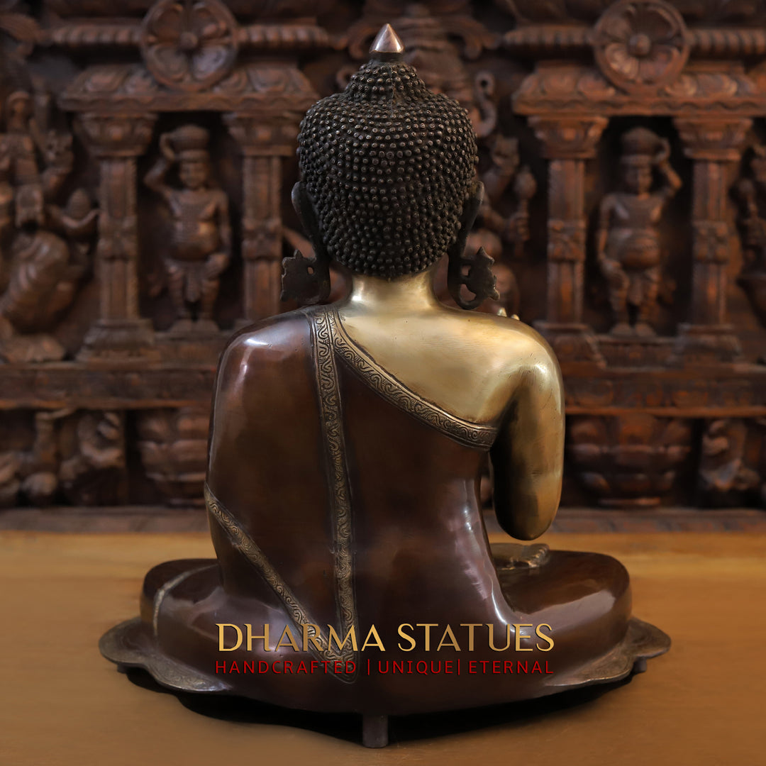 Brass Buddha Idol, Copper and Gold Finish 19"