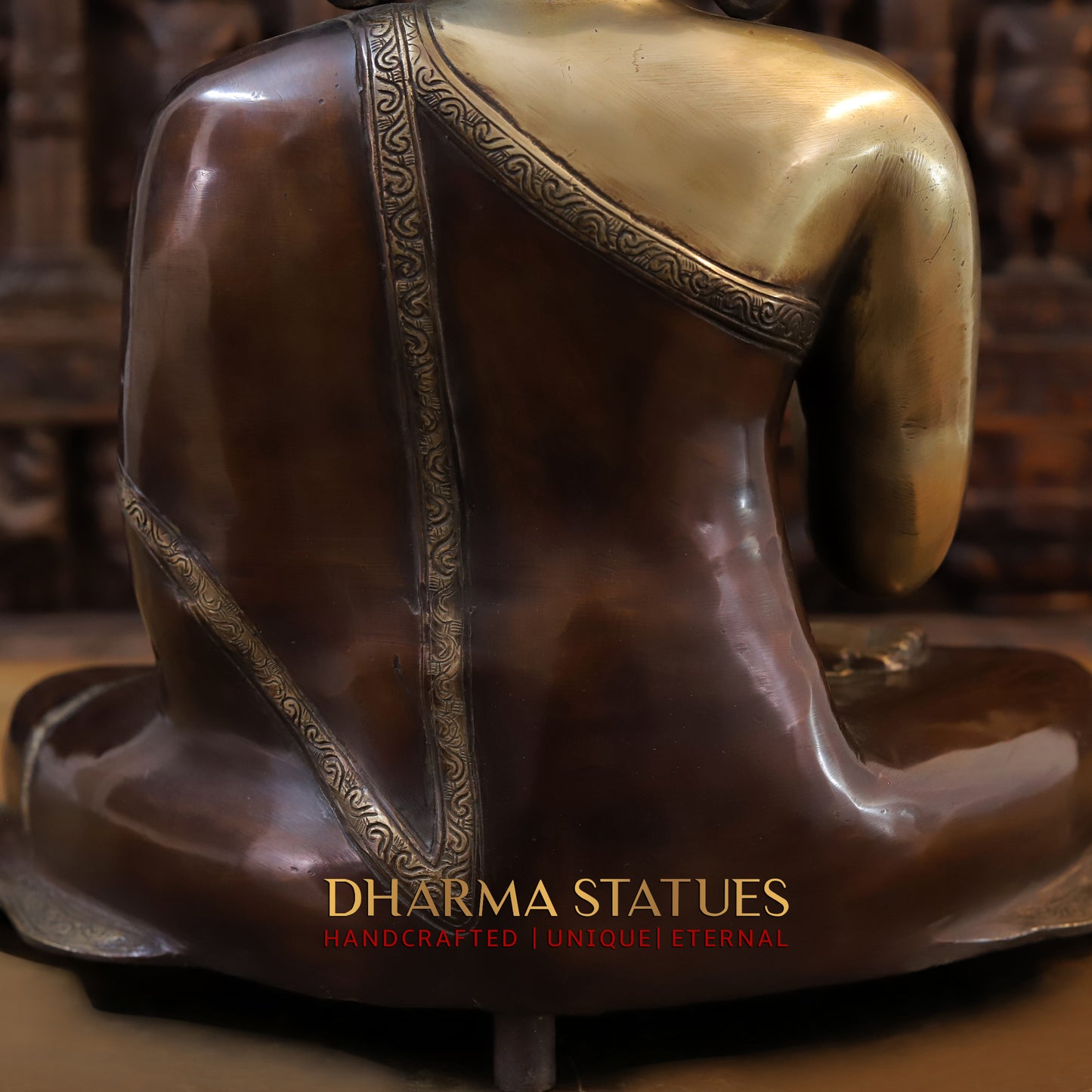 Brass Buddha seated in Varada Mudra, Copper & Golden Finish, 19"
