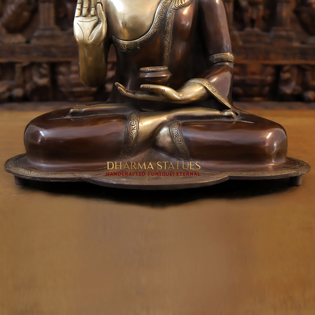 Brass Buddha Idol, Copper and Gold Finish 19"