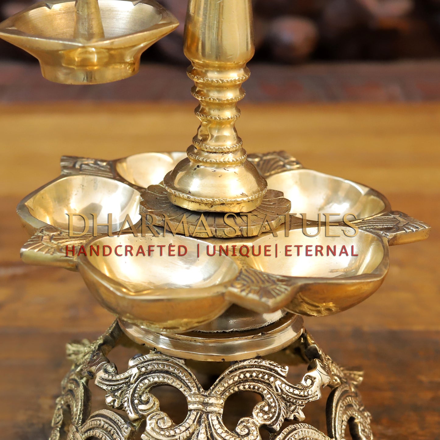 Brass Parrot Holding Deepak with Oil Wick Diya, Fine Gold Finish, 20.5"