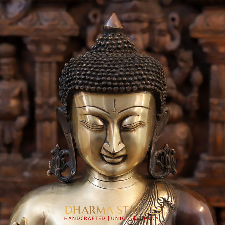 Brass Buddha Idol, Copper and Gold Finish 19"