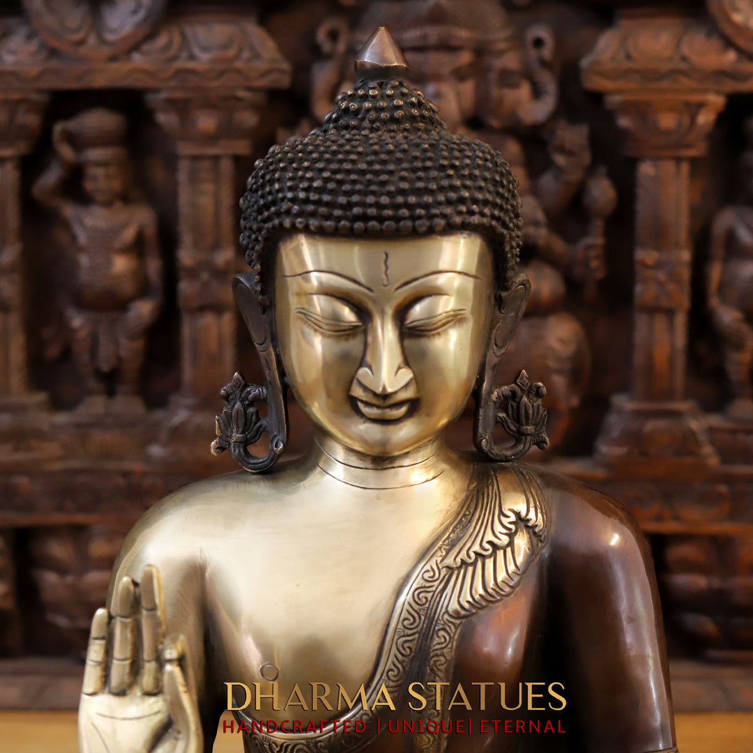 Brass Buddha Idol, Copper and Gold Finish 19"