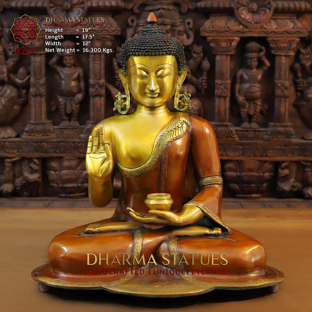 Brass Buddha Blessing Red and Gold Finish 19" Front View