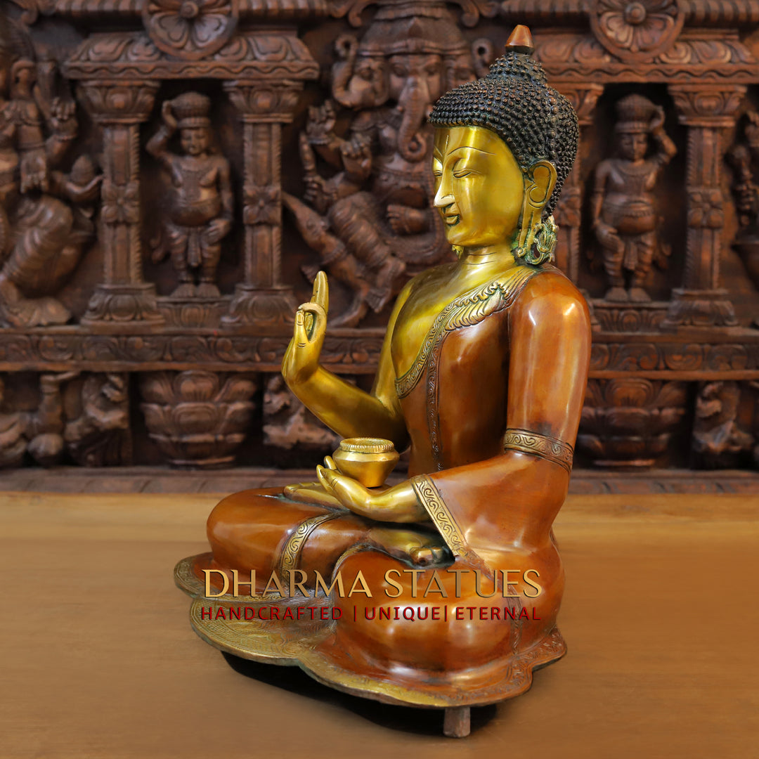 Brass Kundal Buddha Statue, Red and Gold Finish 19"