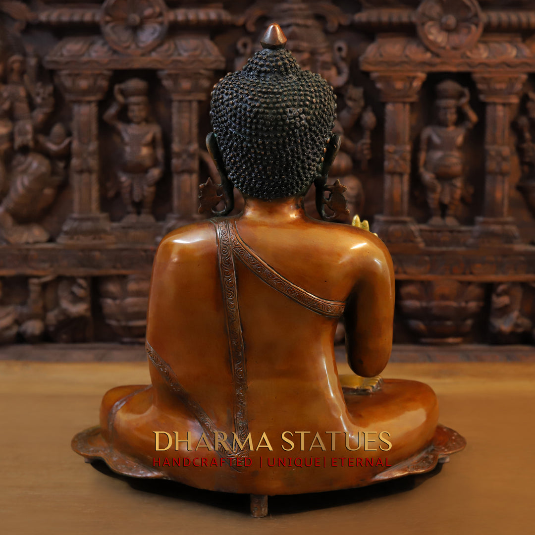 Brass Kundal Buddha Statue, Red and Gold Finish 19"