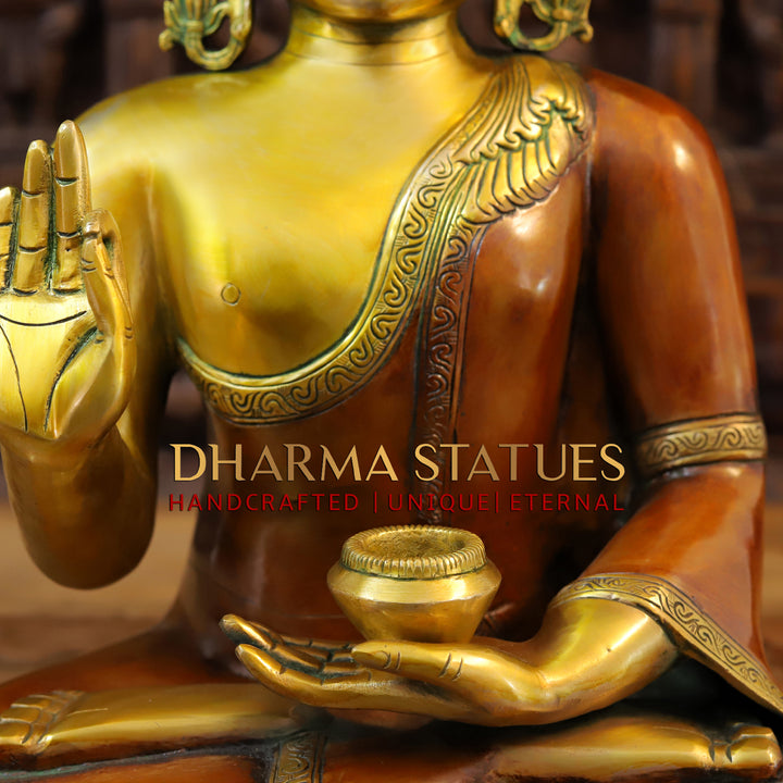 Brass Kundal Buddha Statue, Red and Gold Finish 19"