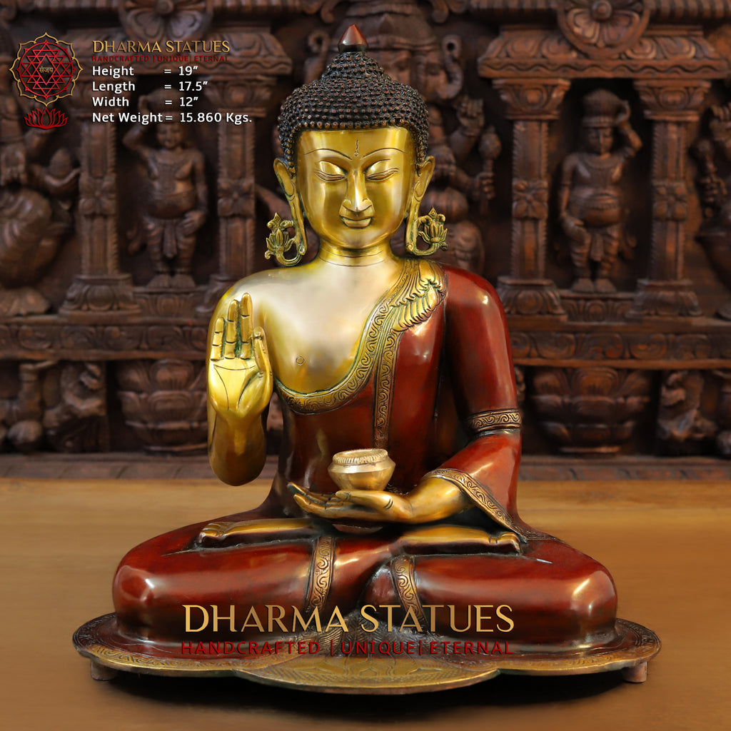 Brass kundal buddha Idol, Red and Gold Finish 19"