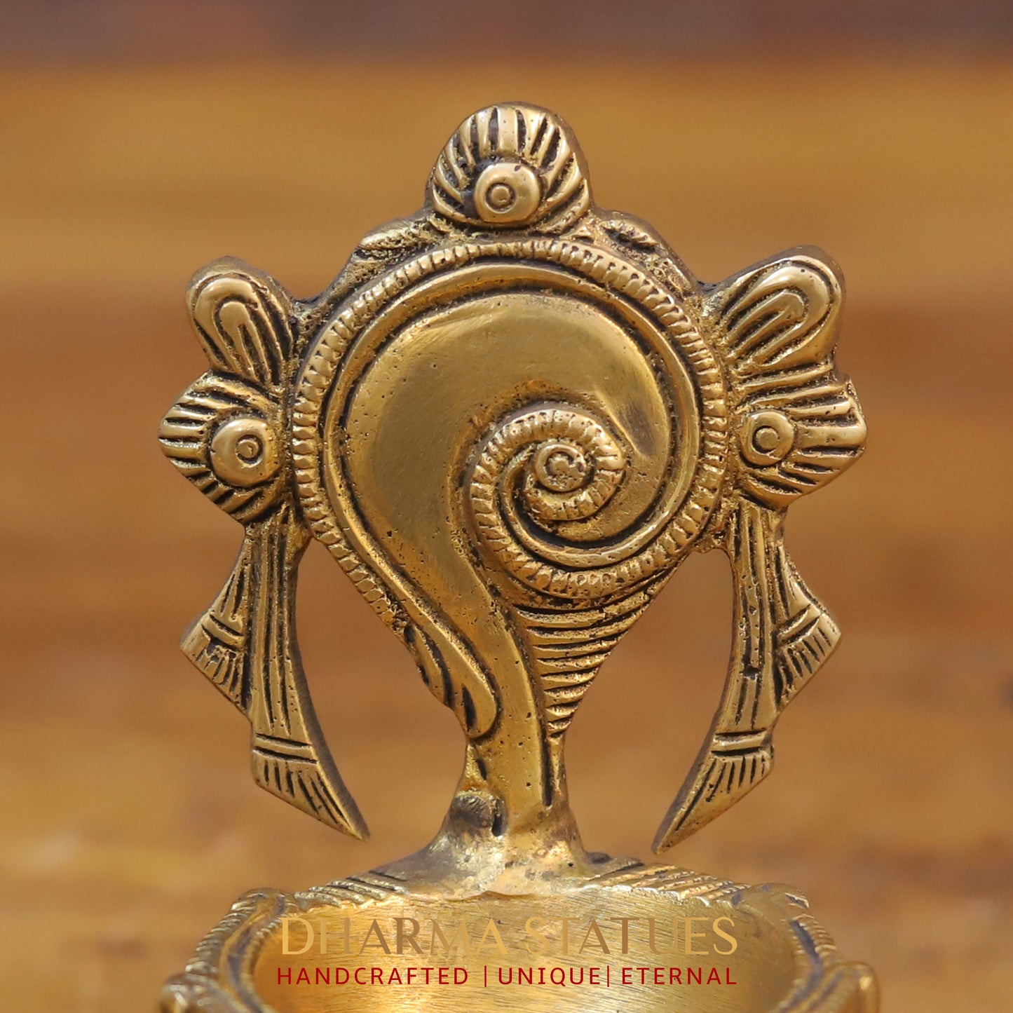 Brass Shankh Chakra Diya, Fine Golden Finish 5.5"